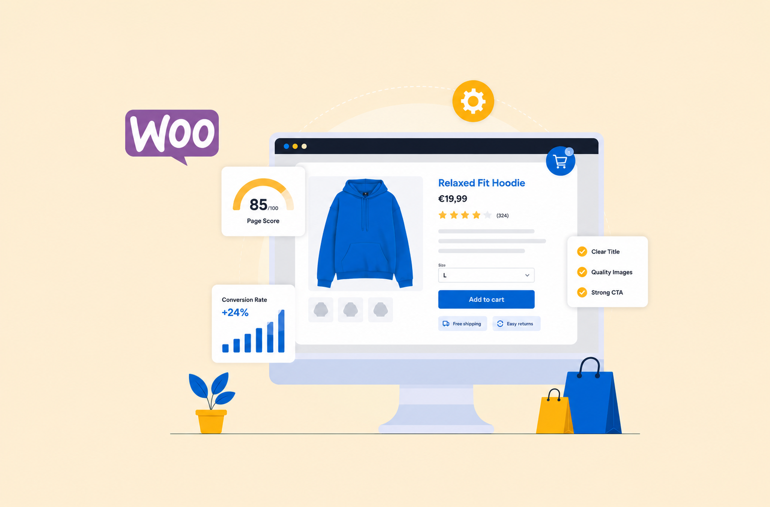 WooCommerce product page design optimized for conversions with product images, pricing, and add to cart section